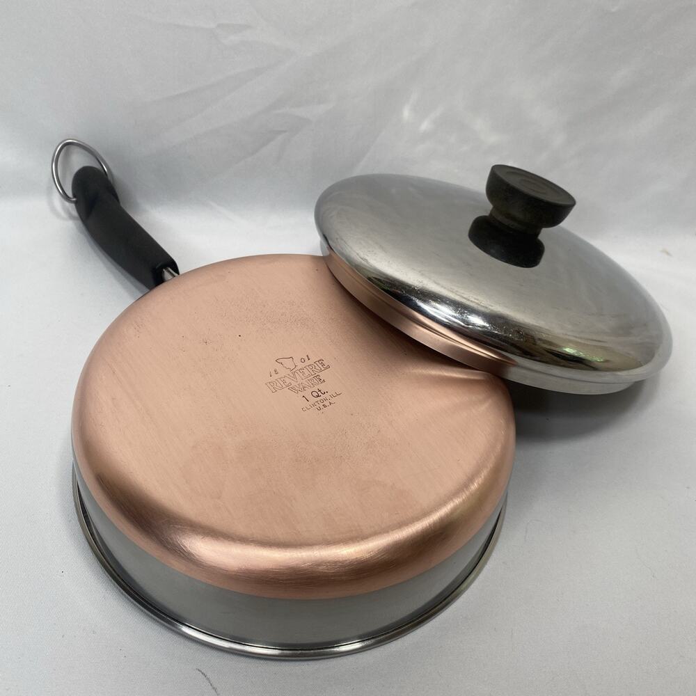 Vintage Revere Ware 1 Qt Skillet Frying SaucePan & Lid Copper Bottom Clinton ILL